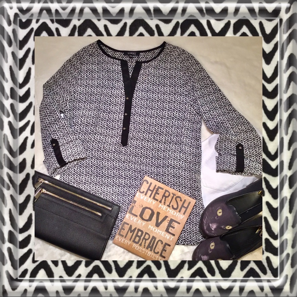 ELEMENTZ BLACK & WHITE PRINT BLOUSE PM